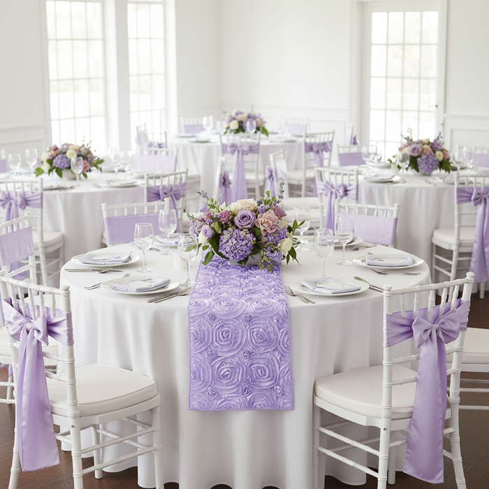 Wedding Rosette Satin Table Runner - Lavender.