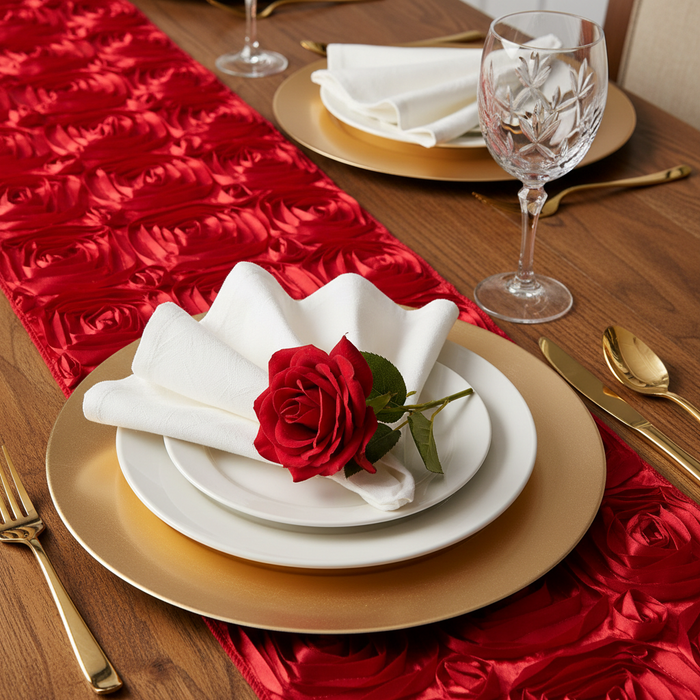 Wedding Rosette Satin Table Runner - Red detail