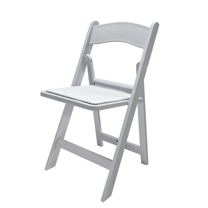 White Resin Folding Chair 4pc/pk angled view