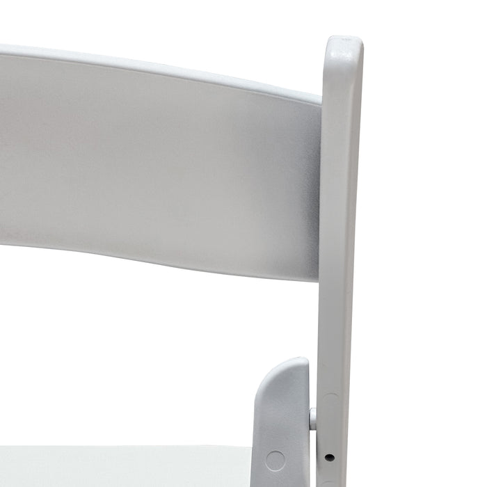 White Resin Folding Chair 4pc/pk back rest corner close up