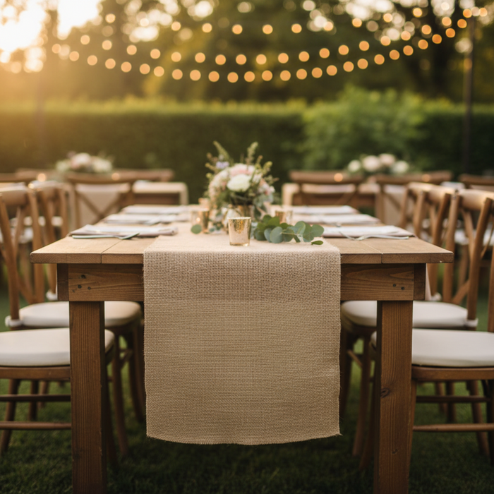 Outdoor Garden Burlap Table Runner Lifestyle